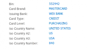 美国WEX BANK卡头552942虚拟信用卡介绍